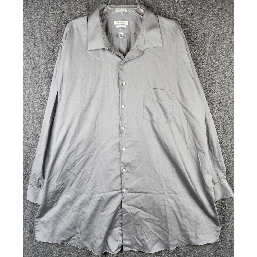 Van Heusen Dress Shirt Mens 20 35/36 Lux Sateen Gray Button Down EUC